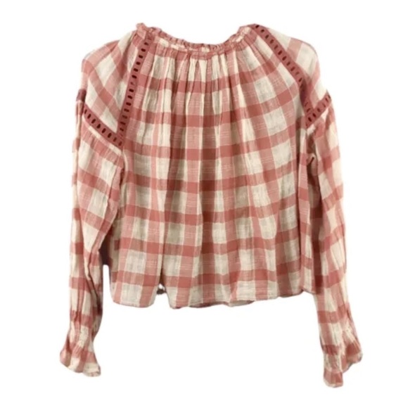 Free People Honey Grove Plaid Peasant Blouse Boho - Picture 3 of 14